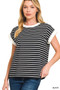 Zenana Full Size Contrast Trim Cap Sleeve Stripe Tee Plus Size