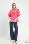 Umgee Puff Sleeve Eyelet Mix Top with Contrast Piping