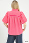 Umgee Puff Sleeve Eyelet Mix Top with Contrast Piping
