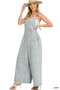 Zenana Denim Light Washed Wide Leg Overalls