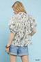 Umgee Mixed Print Puff Sleeve Split Neck Top