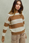 SO ME Openwork Round Neck Wide Stripe Textured Sweater