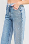 High Rise Dad Jeans W/ Fringe Waistband Detail