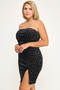 Plus Velvet Strapless Dress W/ Metal Crescent Det