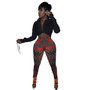 Ladies Long Sleeve Crop Top and Printed Pant Two Piece Set