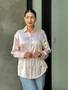 Rhinestone Diamond Lined Button Down Satin Blouse