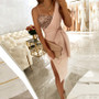 Women'S Solid Color Sexy Sequin Patchwork Slit Belt One Shoulder Evening Dress Nightclub Dress