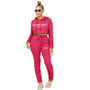 Women'S Solid Color Letter Print Hoodies Ruched Pants Two Piece Tracksuit