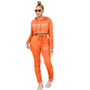 Women'S Solid Color Letter Print Hoodies Ruched Pants Two Piece Tracksuit