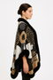 Abstract Print Faux Fur Trim Cape In Black & Camel