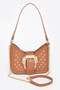 Faux Leather Studded Metal Buckle Shoulder Bag