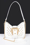Faux Leather Studded Metal Buckle Shoulder Bag