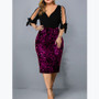 Plus Size Women V Neck Sequin Cutout Half Sleeve Dress