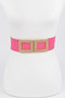 Big Metal Buckle Faux Straw Stretch Belt