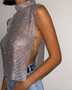 Nightclub Sexy Turtleneck Rhinestone Metal Top Vest