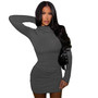 Women's Ribbed Fashion Slim Long Sleeve Skirt Bodycon Dress