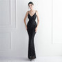 Positioning Floral Sling Evening Sequin Gown Long Formal Party Slim Evening Dress Chic Mermaid Dress