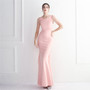 Chiffon Satin Beaded Long Formal Party Slim Evening Dress Chic Elegant Long Annual Meeting Host Dress