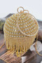 Round Rhinestone Fringe Bag W Faux Pearl
