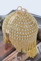 Round Rhinestone Fringe Bag W Faux Pearl