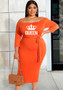 Plus Size Women Off Shoulder Crown Print Lace-Up Dress