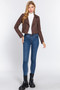 Long Slv Biker Faux Suede Short Jacket