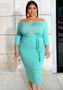 Plus Size Women Off Shoulder Solid Tie Dress