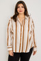 Plus Size Vertical Stripe Button Down Blouse