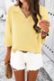 Solid Notched Collar V Neck Knit Short Sleeve Sweater