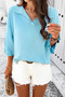 Solid Notched Collar V Neck Knit Short Sleeve Sweater
