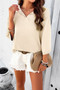 Solid Notched Collar V Neck Knit Short Sleeve Sweater