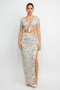 Front Knot Floral Top & Ruched Maxi Skirts Set