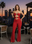 Cut-Out,Strapless Jumpsuit That Flares Out
