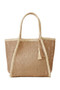 Two Tone Woven Straw Tote Bag With Tassel