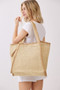 Two Tone Woven Straw Tote Bag With Tassel