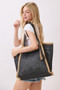 Two Tone Woven Straw Tote Bag With Tassel
