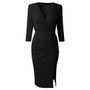 Women Elegant V-Neck Pleated Bodycon Work Dress