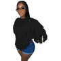 Plus Size Women Fringe Long Sleeve Sweater