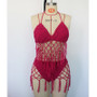 Women Beach Hand Crochet Mesh Strap Long Fringe Cutout Lace Up Sexy Backless Swimwear