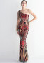 WomenElegantSequin One Shoulder Evening Dress