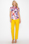 Belted Short Sleeve Snap Button Watercolor Blouse