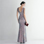 WomenElegant Sequins V Neck SlitEvening Dress