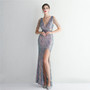 WomenElegant Sequins V Neck SlitEvening Dress