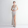 WomenElegant Sequins V Neck SlitEvening Dress