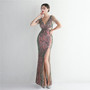 WomenElegant Sequins V Neck SlitEvening Dress