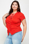 Plus Size Textured Wrap Top With Tie Neck​