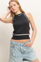 Contrast Trim Sleeveless Ribbed Top​