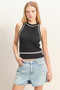 Contrast Trim Sleeveless Ribbed Top​