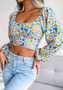 Lantern Sleeve Bow Floral Chiffon Shirt Holidays Style Crop Top