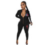 Women Sexy Slim Zip Print Long Sleeve Jumpsuit